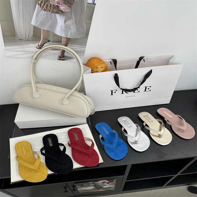 Сандали с шарка рибена кост, корейски стил, ежедневни обувки с PU горнище и PU подметка, кръгъл нос, плосък ток