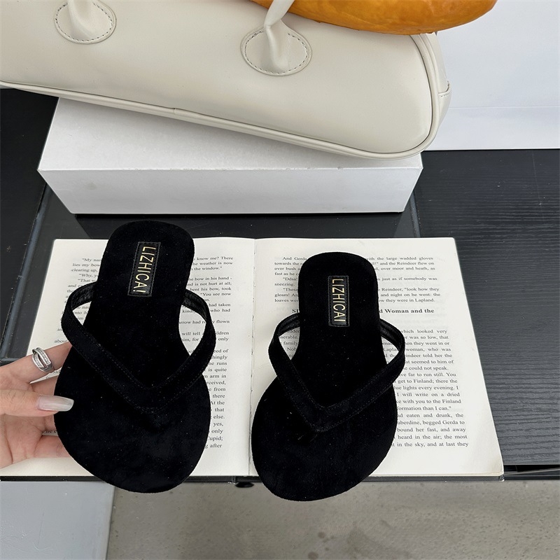 Сандали с шарка рибена кост, корейски стил, ежедневни обувки с PU горнище и PU подметка, кръгъл нос, плосък ток