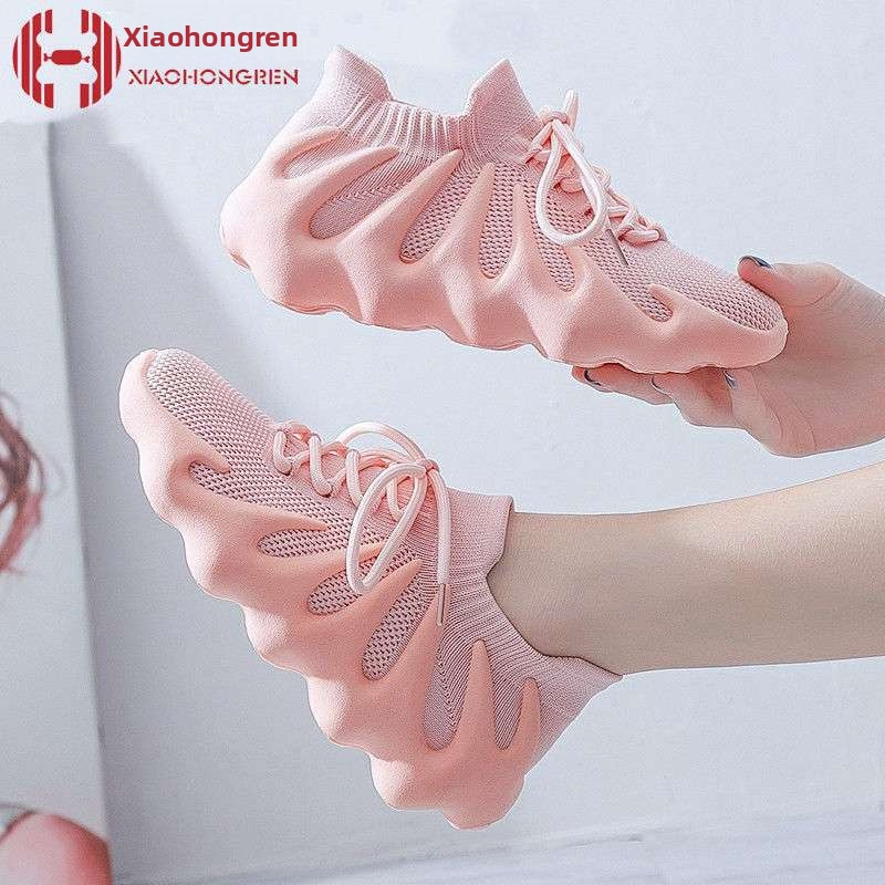 Γυναικεία ανάπνευσιμα υφασμάτινα αθλητικά παπούτσια για τρέξιμο με δερμάτινο καπάκι δακτύλου, μεσαίο ύψος, καουτσούκ σόλα, κορδόνια