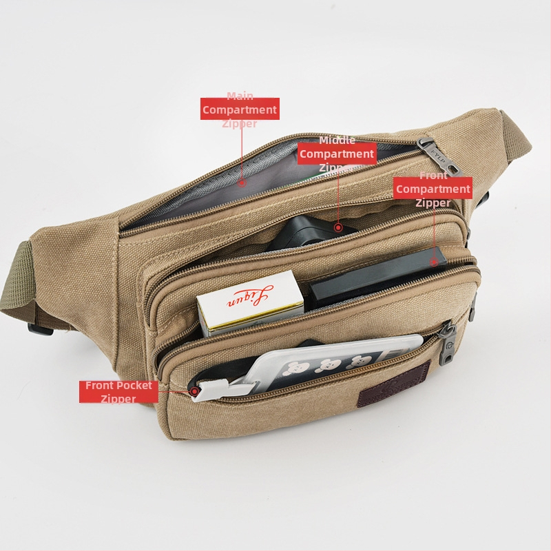 Pánska plátená pásová taška, mestský minimalistický štýl, priedušná, ideálna na voľnočasové cestovanie