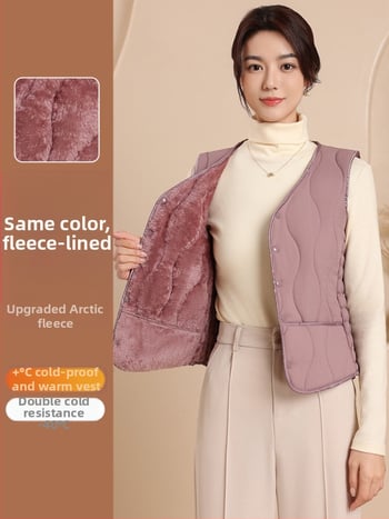 Dámska nylonová vesta s bavlnenou výplňou, výstrih do V, štíhla silueta, krátka dĺžka