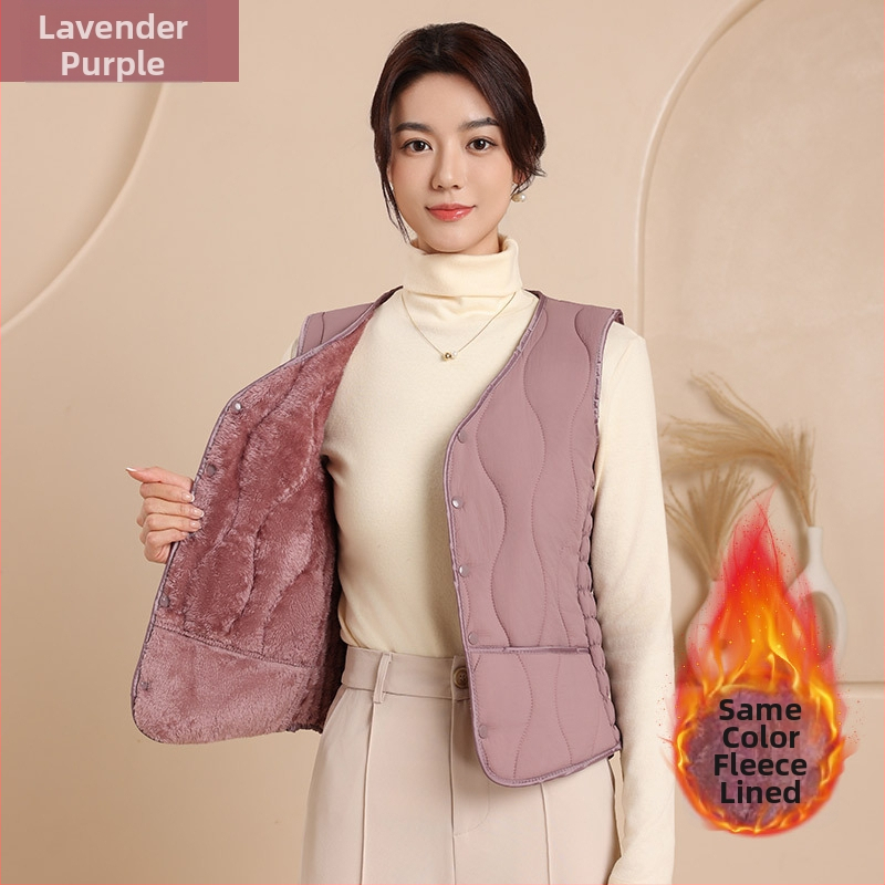 Dámska nylonová vesta s bavlnenou výplňou, výstrih do V, štíhla silueta, krátka dĺžka