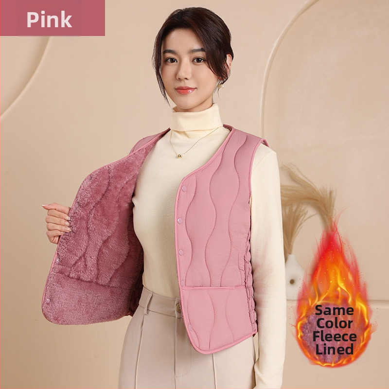 Dámska nylonová vesta s bavlnenou výplňou, výstrih do V, štíhla silueta, krátka dĺžka