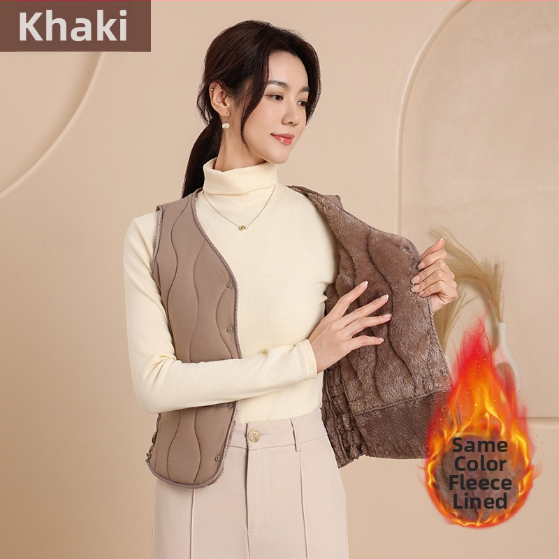 Dámska nylonová vesta s bavlnenou výplňou, výstrih do V, štíhla silueta, krátka dĺžka