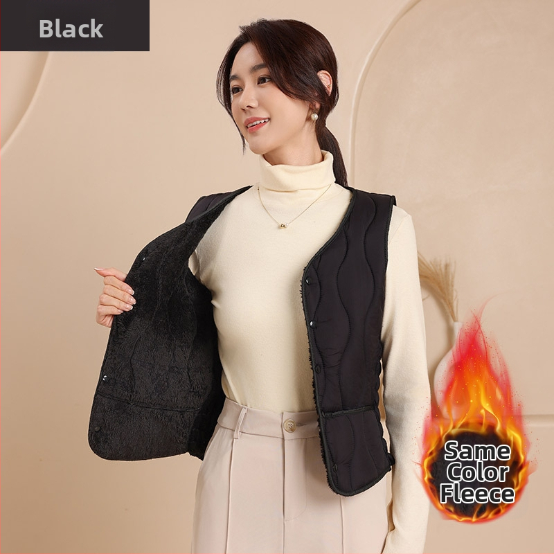 Dámska nylonová vesta s bavlnenou výplňou, výstrih do V, štíhla silueta, krátka dĺžka