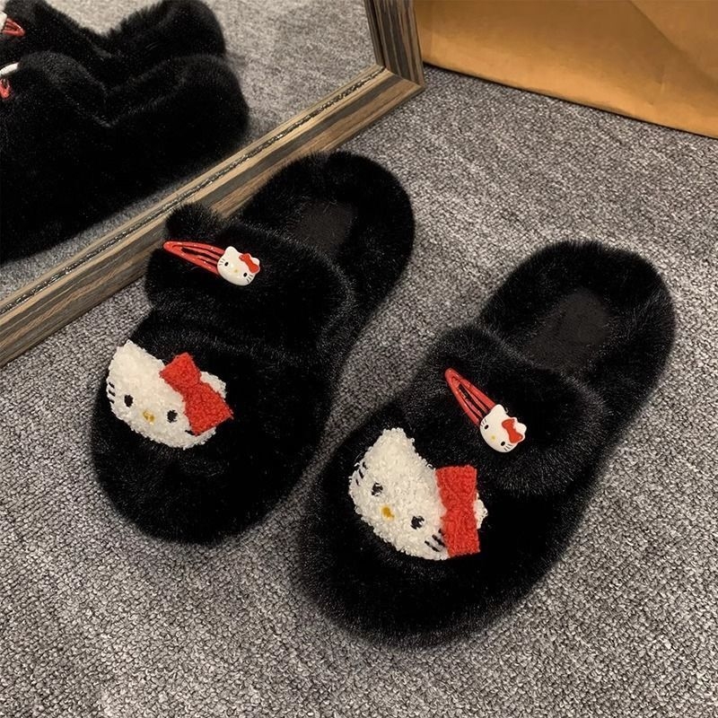 Дамски мюли чехли с PVC горна част, подплатени с изкуствен пух, кръгъл нос, 4-сантиметров ток