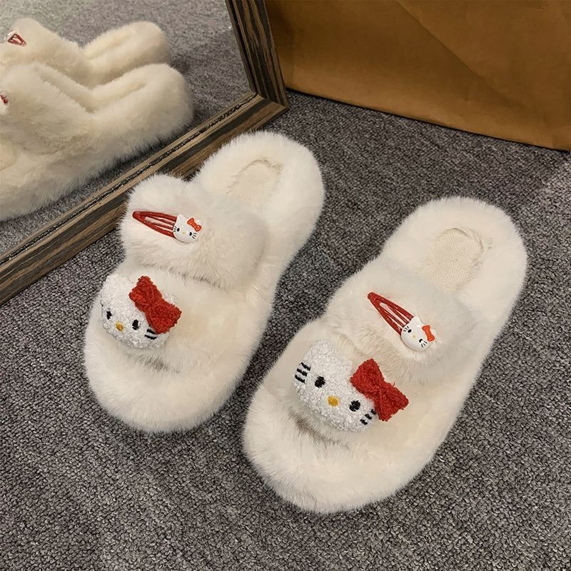 Дамски мюли чехли с PVC горна част, подплатени с изкуствен пух, кръгъл нос, 4-сантиметров ток