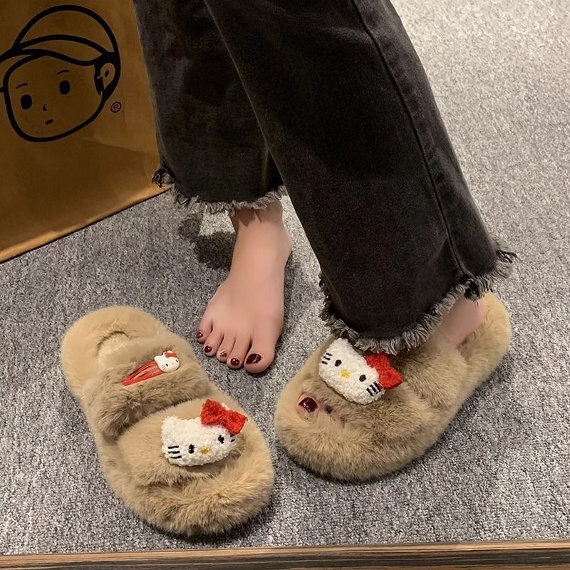 Дамски мюли чехли с PVC горна част, подплатени с изкуствен пух, кръгъл нос, 4-сантиметров ток