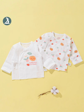 Νεογέννητο τοπ με μακριά μανίκια από γάζα βαμβακερή, 100% βαμβάκι, μαλακτωμένο ύφασμα, στρογγυλή λαιμόκοψη, καλοκαίρι