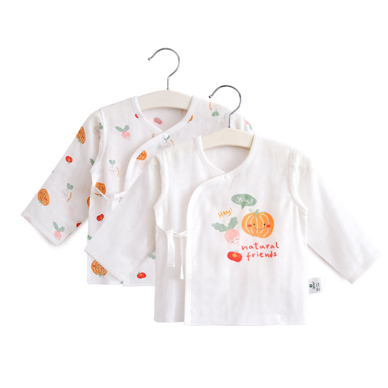 Νεογέννητο τοπ με μακριά μανίκια από γάζα βαμβακερή, 100% βαμβάκι, μαλακτωμένο ύφασμα, στρογγυλή λαιμόκοψη, καλοκαίρι