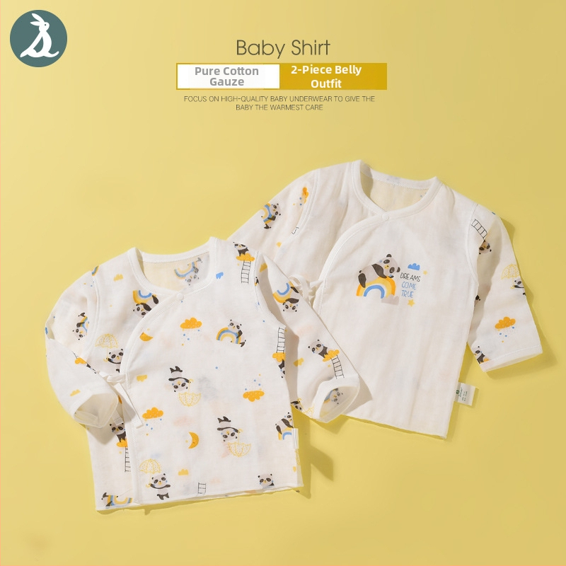 Νεογέννητο τοπ με μακριά μανίκια από γάζα βαμβακερή, 100% βαμβάκι, μαλακτωμένο ύφασμα, στρογγυλή λαιμόκοψη, καλοκαίρι