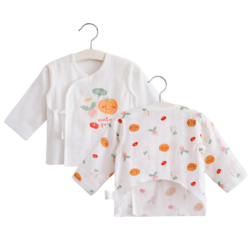 Νεογέννητο τοπ με μακριά μανίκια από γάζα βαμβακερή, 100% βαμβάκι, μαλακτωμένο ύφασμα, στρογγυλή λαιμόκοψη, καλοκαίρι