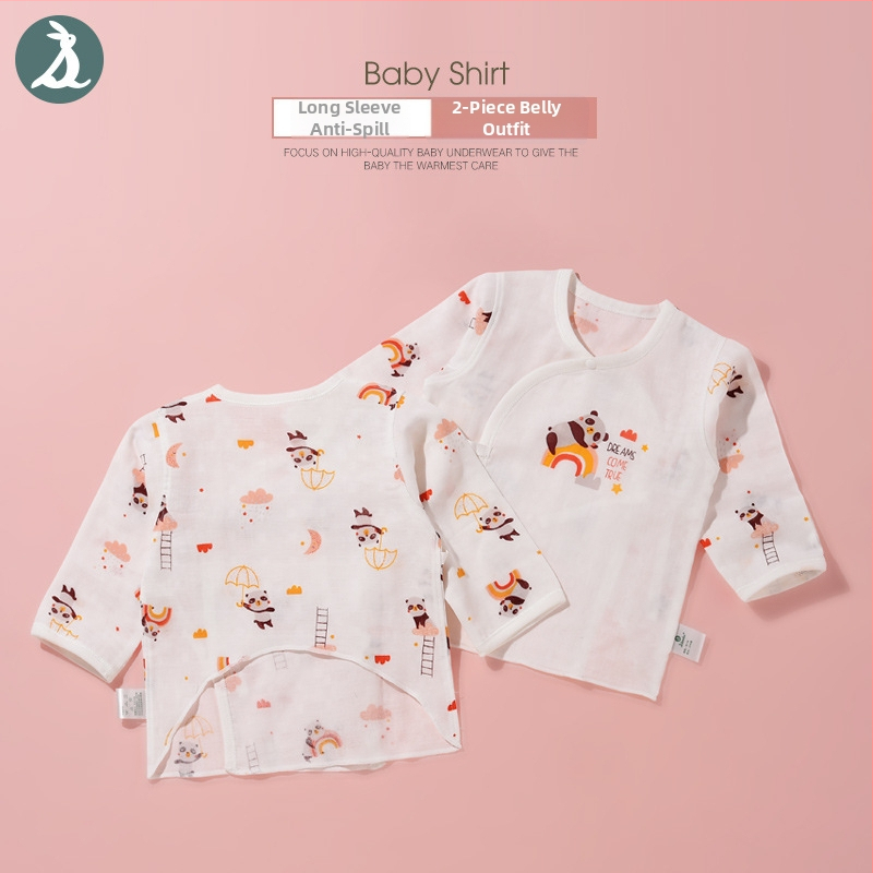 Νεογέννητο τοπ με μακριά μανίκια από γάζα βαμβακερή, 100% βαμβάκι, μαλακτωμένο ύφασμα, στρογγυλή λαιμόκοψη, καλοκαίρι