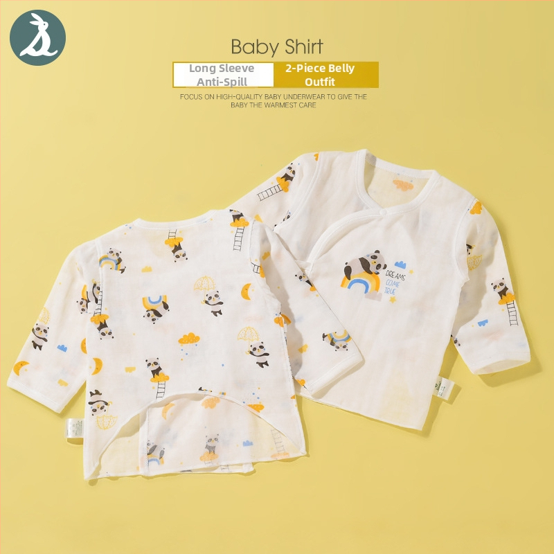 Νεογέννητο τοπ με μακριά μανίκια από γάζα βαμβακερή, 100% βαμβάκι, μαλακτωμένο ύφασμα, στρογγυλή λαιμόκοψη, καλοκαίρι