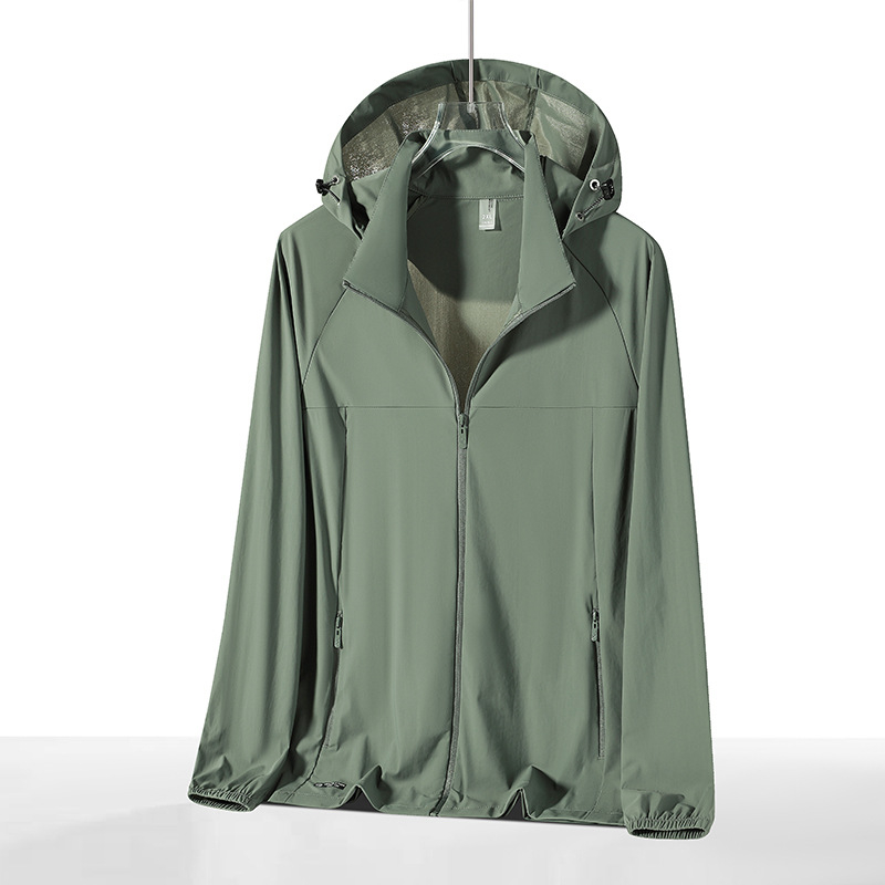Geacă sport cu glugă din nylon/poliamidă (78% nylon, 22% spandex), SPF50+, respirabilă, uscare rapidă, ușoară