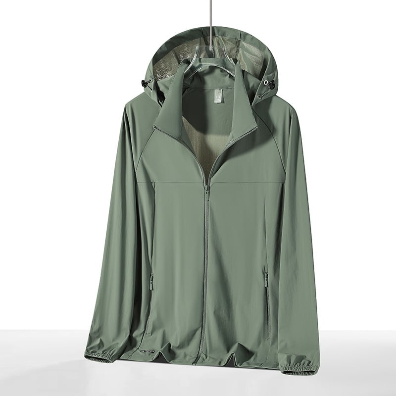 Geacă sport cu glugă din nylon/poliamidă (78% nylon, 22% spandex), SPF50+, respirabilă, uscare rapidă, ușoară