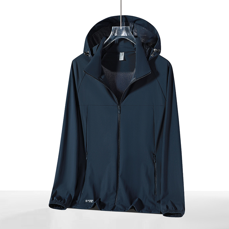 Geacă sport cu glugă din nylon/poliamidă (78% nylon, 22% spandex), SPF50+, respirabilă, uscare rapidă, ușoară