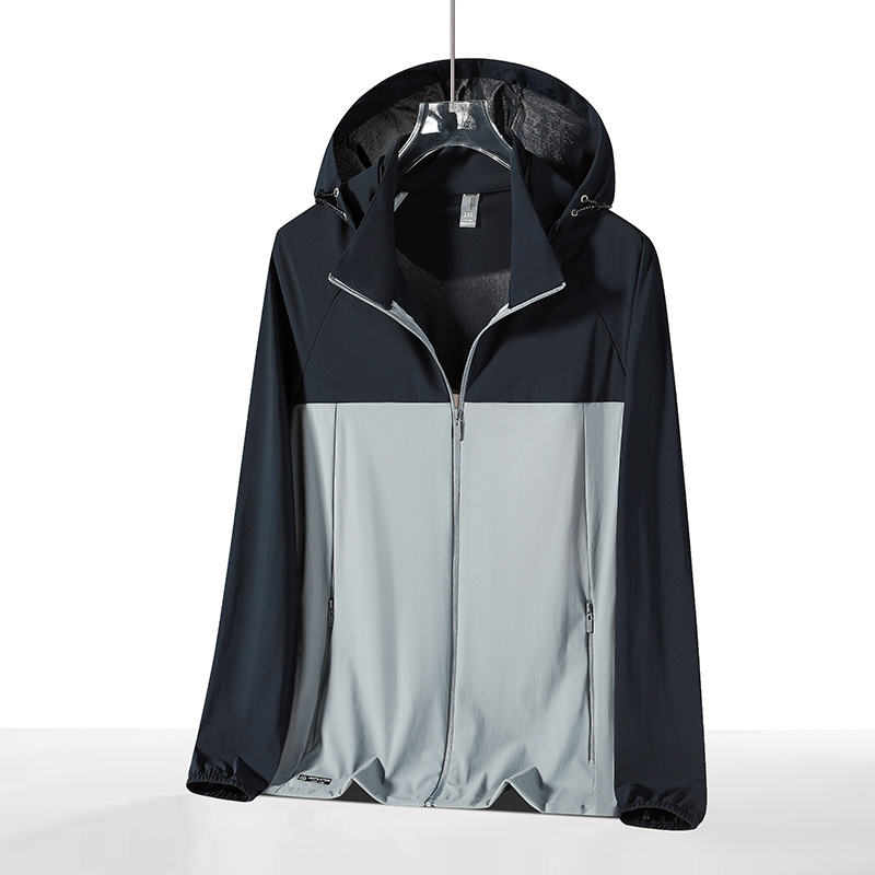 Geacă sport cu glugă din nylon/poliamidă (78% nylon, 22% spandex), SPF50+, respirabilă, uscare rapidă, ușoară