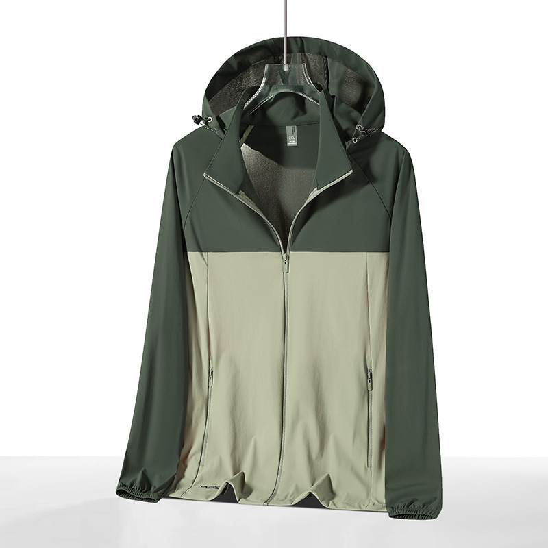 Geacă sport cu glugă din nylon/poliamidă (78% nylon, 22% spandex), SPF50+, respirabilă, uscare rapidă, ușoară