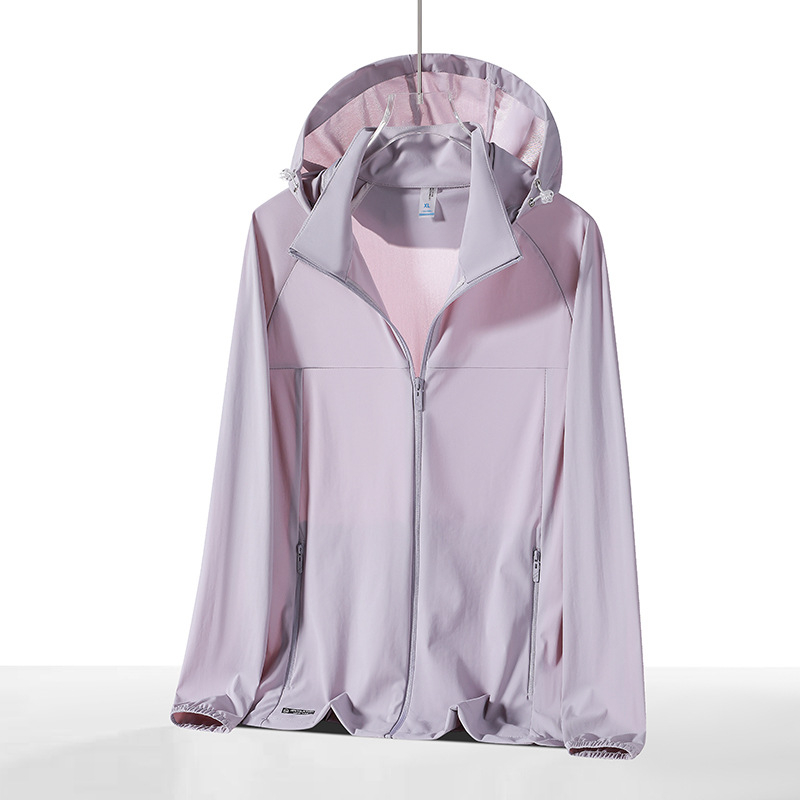 Geacă sport cu glugă din nylon/poliamidă (78% nylon, 22% spandex), SPF50+, respirabilă, uscare rapidă, ușoară