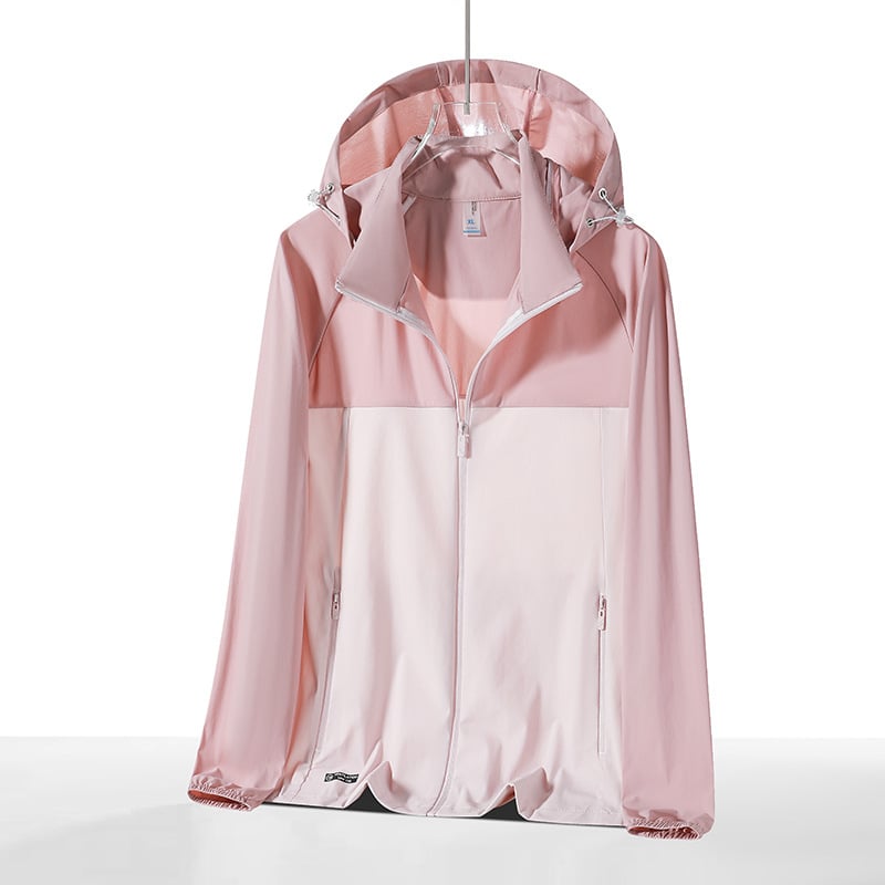 Geacă sport cu glugă din nylon/poliamidă (78% nylon, 22% spandex), SPF50+, respirabilă, uscare rapidă, ușoară