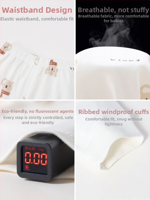 Gyerekeknek készült 100% pamut pizsama nadrág, A-osztályú anyag, vastagított az őszi-téli szezonra, hosszú alsónadrág 1-3 éveseknek