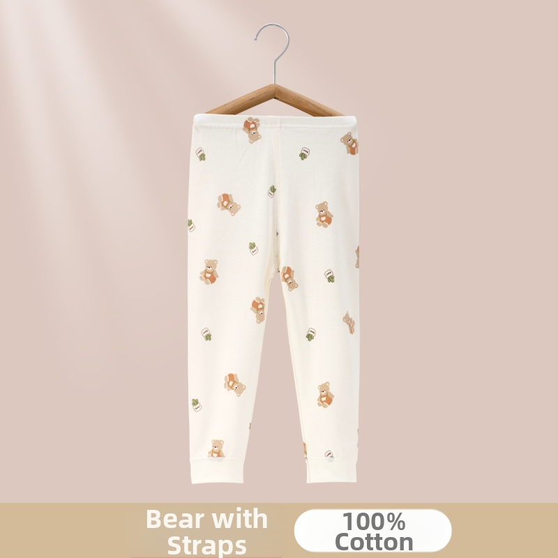 Gyerekeknek készült 100% pamut pizsama nadrág, A-osztályú anyag, vastagított az őszi-téli szezonra, hosszú alsónadrág 1-3 éveseknek