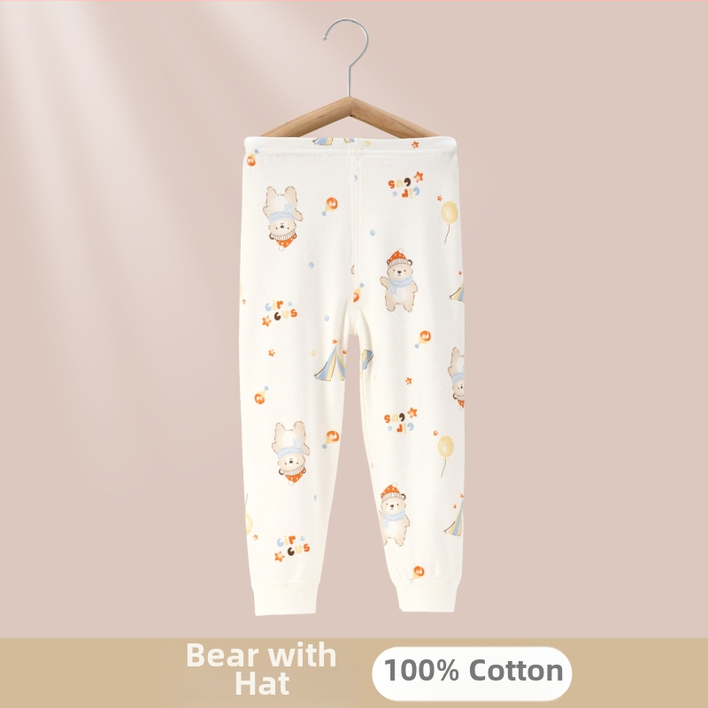 Gyerekeknek készült 100% pamut pizsama nadrág, A-osztályú anyag, vastagított az őszi-téli szezonra, hosszú alsónadrág 1-3 éveseknek