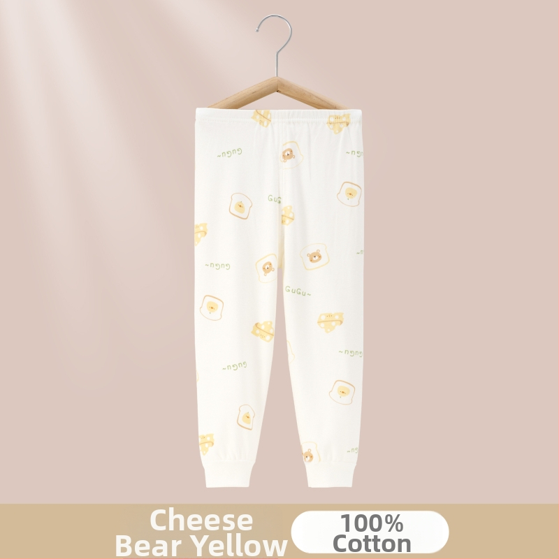 Gyerekeknek készült 100% pamut pizsama nadrág, A-osztályú anyag, vastagított az őszi-téli szezonra, hosszú alsónadrág 1-3 éveseknek