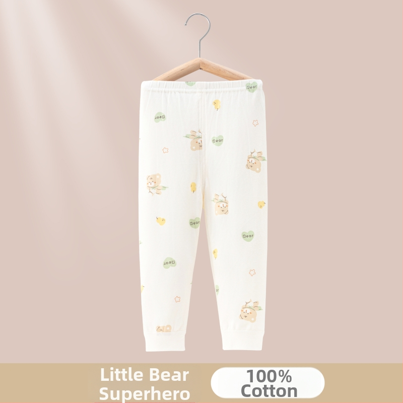 Gyerekeknek készült 100% pamut pizsama nadrág, A-osztályú anyag, vastagított az őszi-téli szezonra, hosszú alsónadrág 1-3 éveseknek