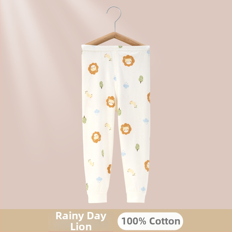 Gyerekeknek készült 100% pamut pizsama nadrág, A-osztályú anyag, vastagított az őszi-téli szezonra, hosszú alsónadrág 1-3 éveseknek