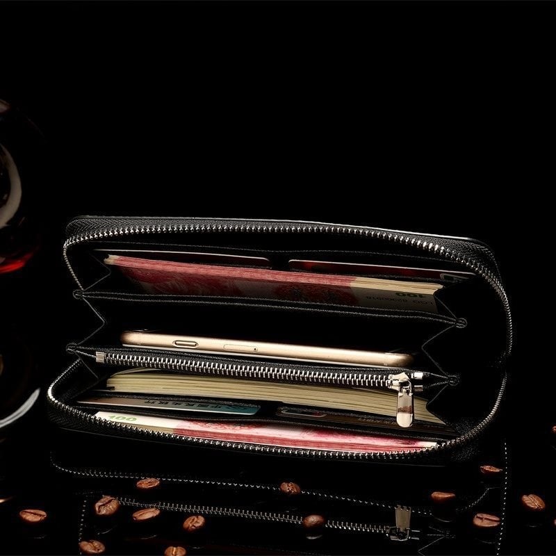 Muški kožni clutch novčanik, koža prvog sloja, podstava od kože, uzorak slova, proljeće 2024