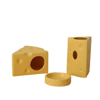 Keramické hniezdo pre škrečka v tvare syr burgeru na letné chladenie, vnútorné použitie (Materiál: keramika; Tvar: tvar syr burgeru; Ročné obdobie: leto; Štýl: kreslený; Použitie: vnútorné)