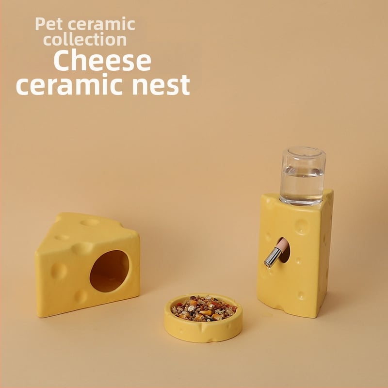 Keramické hniezdo pre škrečka v tvare syr burgeru na letné chladenie, vnútorné použitie (Materiál: keramika; Tvar: tvar syr burgeru; Ročné obdobie: leto; Štýl: kreslený; Použitie: vnútorné)