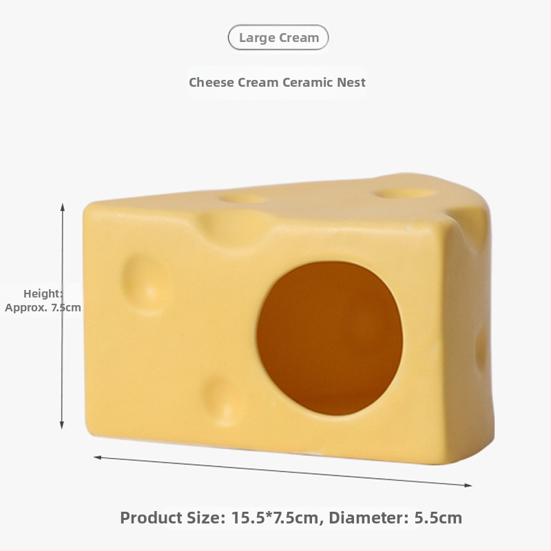 Keramické hniezdo pre škrečka v tvare syr burgeru na letné chladenie, vnútorné použitie (Materiál: keramika; Tvar: tvar syr burgeru; Ročné obdobie: leto; Štýl: kreslený; Použitie: vnútorné)