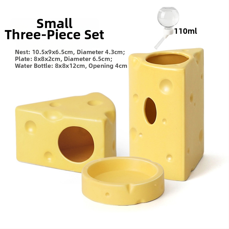 Keramické hniezdo pre škrečka v tvare syr burgeru na letné chladenie, vnútorné použitie (Materiál: keramika; Tvar: tvar syr burgeru; Ročné obdobie: leto; Štýl: kreslený; Použitie: vnútorné)