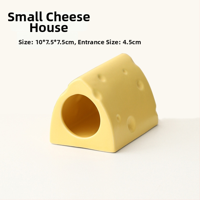 Keramické hniezdo pre škrečka v tvare syr burgeru na letné chladenie, vnútorné použitie (Materiál: keramika; Tvar: tvar syr burgeru; Ročné obdobie: leto; Štýl: kreslený; Použitie: vnútorné)