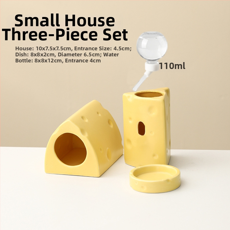 Keramické hniezdo pre škrečka v tvare syr burgeru na letné chladenie, vnútorné použitie (Materiál: keramika; Tvar: tvar syr burgeru; Ročné obdobie: leto; Štýl: kreslený; Použitie: vnútorné)