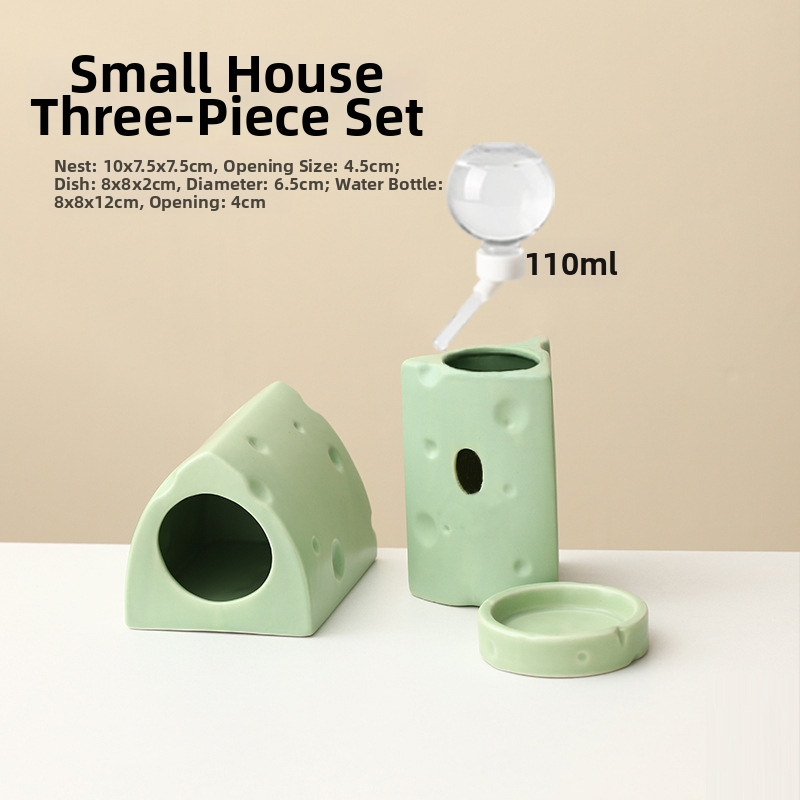 Keramické hniezdo pre škrečka v tvare syr burgeru na letné chladenie, vnútorné použitie (Materiál: keramika; Tvar: tvar syr burgeru; Ročné obdobie: leto; Štýl: kreslený; Použitie: vnútorné)