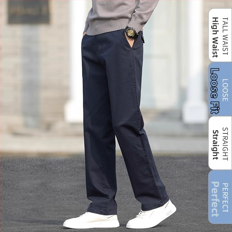 Muške hlače ravnog kroja, pamuk-spandex, visoki struk, za proljeće 2025, za muškarce srednje dobi