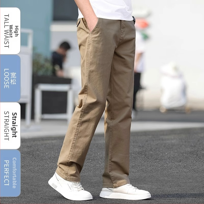 Muške hlače ravnog kroja, pamuk-spandex, visoki struk, za proljeće 2025, za muškarce srednje dobi