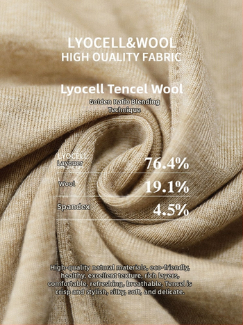 Μπλουζάκι με μακριά μανίκια από μίγμα Lyocell-μαλλιού, στενή γραμμή, στρογγυλή λαιμόκοψη, μονόχρωμο