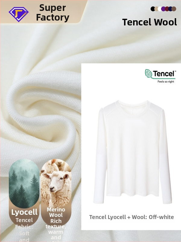 Tričko s dlhým rukávom z Lyocell-vlneného zmesi, úzky strih, kruhový výstrih, jednofarebný vzor