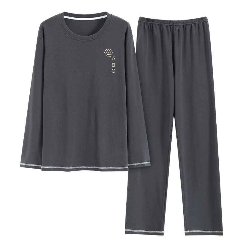 Ανδρικές αντιβακτηριακές πυζάμες από βαμβάκι, σετ με μακρυμάνικο πουλόβερ και παντελόνι, 161–180 g/m², στρογγυλός λαιμός, διαπνέουσες και άνετες, φθινοπωρο-χειμώνα