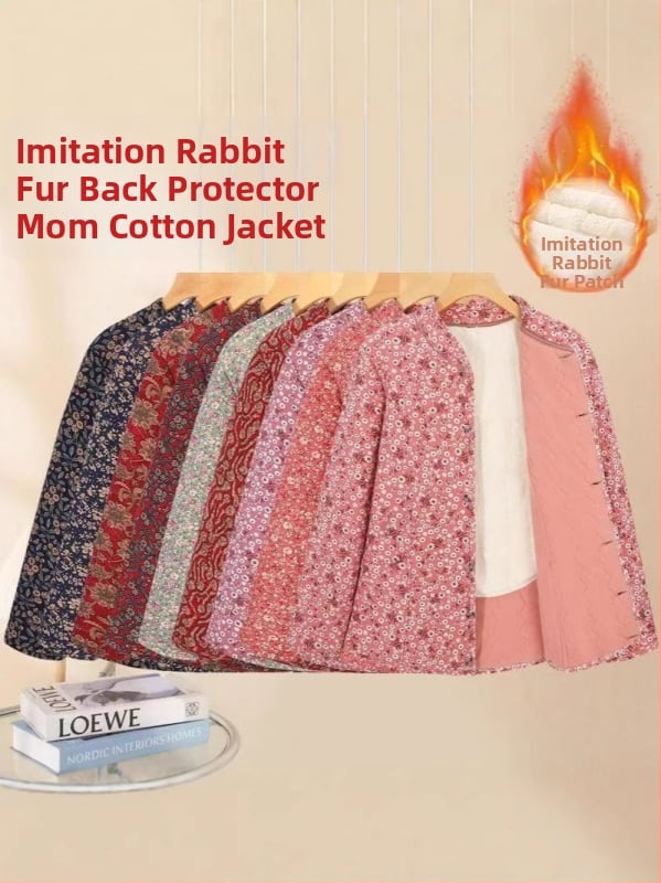 Dámsky zimný kabát s výplňou bavlna, okrúhly výstrih, dlhé rukávy, vzor s rozbitémi kvetmi, polyesterová tkanina