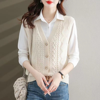 Dámsky vestový kardigán s halterovým výstrihom, akrylový materiál, jar 2024