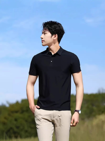 Ανδρικό πόλο πουκάμισο καλοκαιρινό, χωρίς ραφές, Ice Silk, γρήγορο στέγνωμα, κοντό μανίκι, ελαστικό και διαπνέον, εφαρμοστό για επιχειρηματικό casual