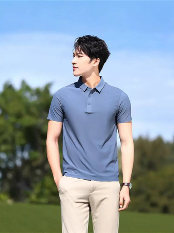 Ανδρικό πόλο πουκάμισο καλοκαιρινό, χωρίς ραφές, Ice Silk, γρήγορο στέγνωμα, κοντό μανίκι, ελαστικό και διαπνέον, εφαρμοστό για επιχειρηματικό casual