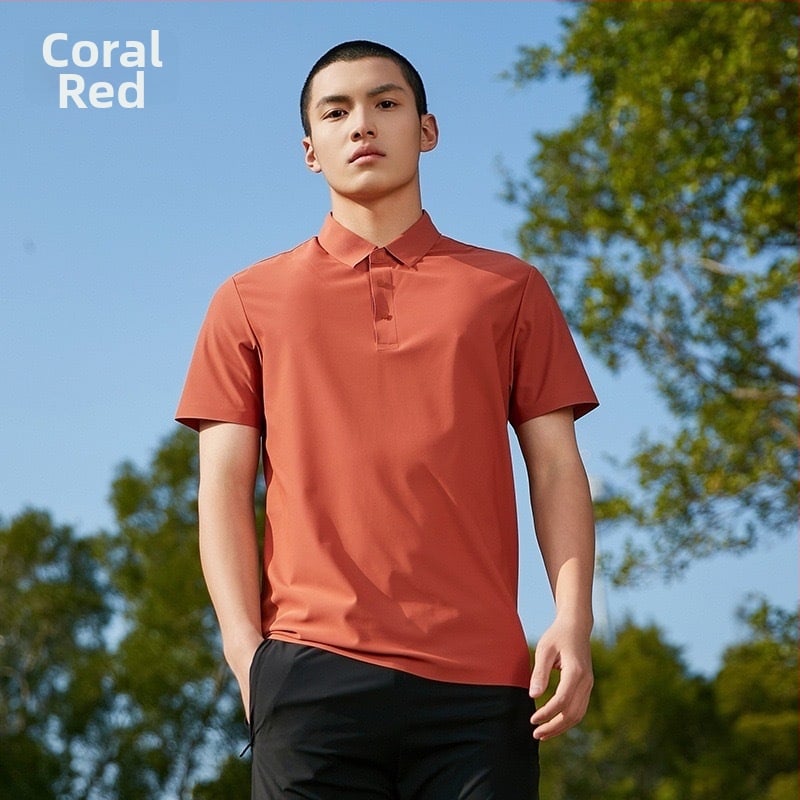 Ανδρικό πόλο πουκάμισο καλοκαιρινό, χωρίς ραφές, Ice Silk, γρήγορο στέγνωμα, κοντό μανίκι, ελαστικό και διαπνέον, εφαρμοστό για επιχειρηματικό casual