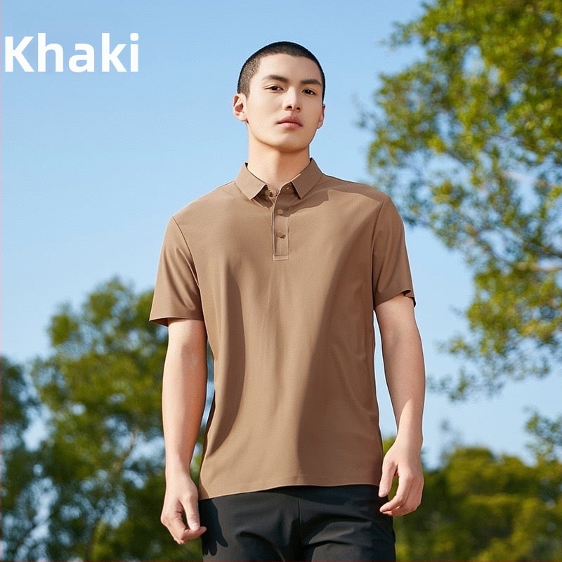 Ανδρικό πόλο πουκάμισο καλοκαιρινό, χωρίς ραφές, Ice Silk, γρήγορο στέγνωμα, κοντό μανίκι, ελαστικό και διαπνέον, εφαρμοστό για επιχειρηματικό casual
